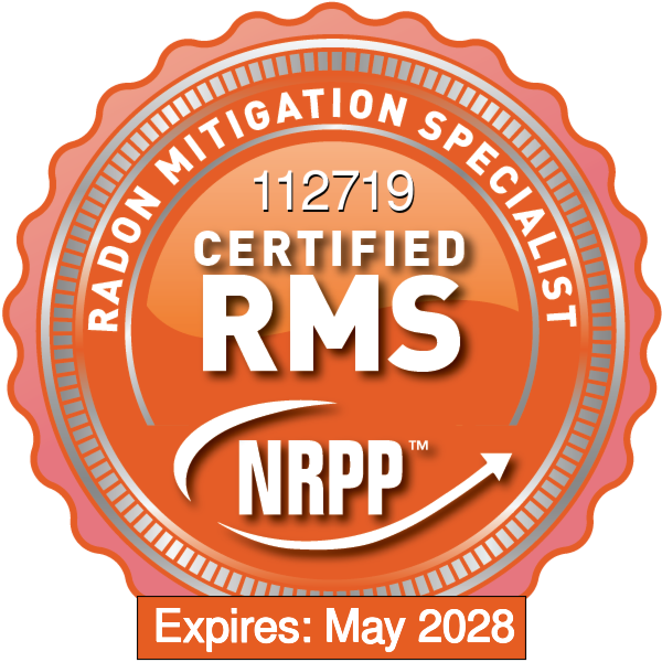 NRPP Certified Radon Mitigation Specialist 112719 — expires May 2028