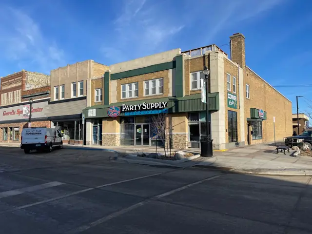 A multi-story historic building with street-level storefronts, a commercial building inspected by Nordic Inspections in Devils Lake, ND.