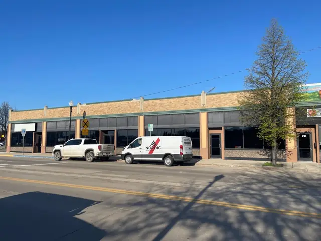 A small retail building with display windows, a commercial building inspected by Nordic Inspections in Jamestown, ND.