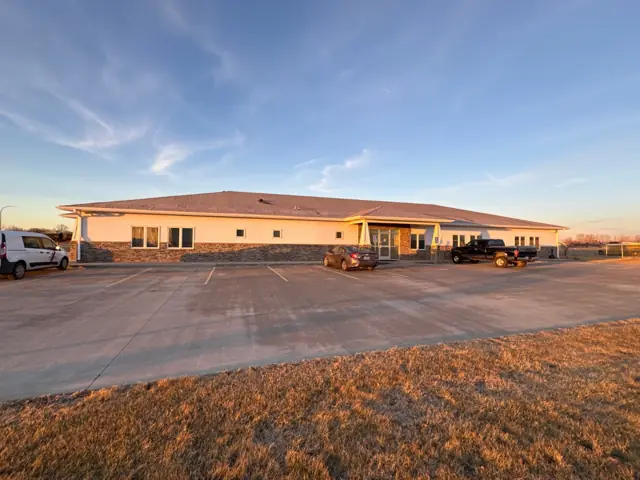 A single-story office building with a front parking lot — commercial building inspected by Nordic Inspections in Moorhead, MN.