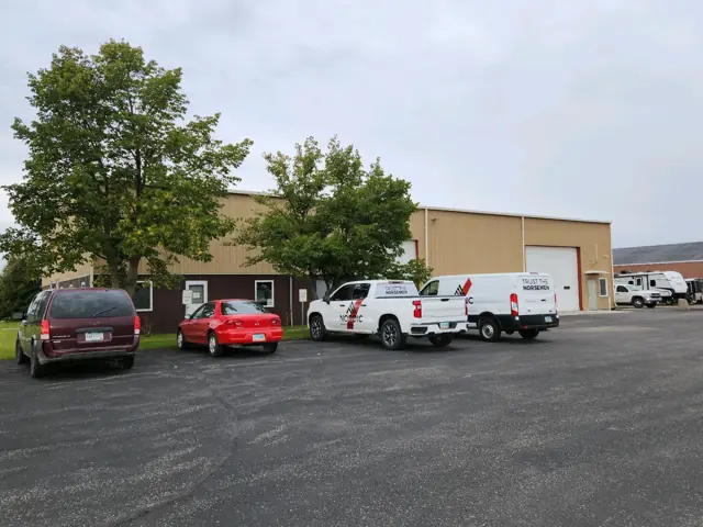 An office/warehouse building with overhead doors, a commercial building inspected by Nordic Inspections in Moorhead, MN.