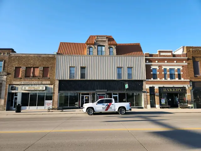 A restored downtown mixed-use building — commercial building inspected by Nordic Inspections in Valley City, ND.