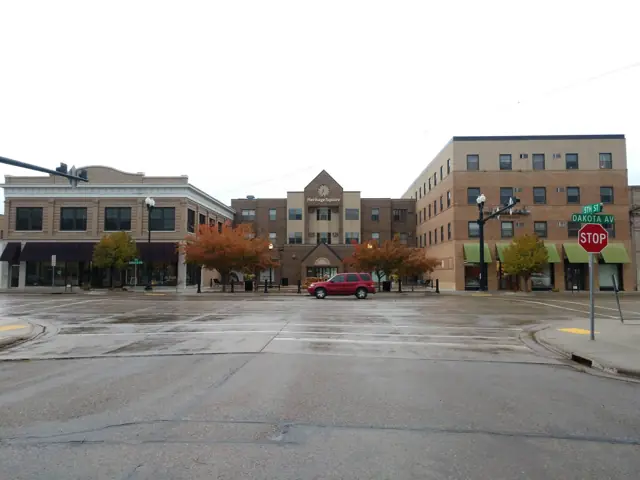 A mixed-use building with storefronts and upper floors, a commercial building inspected by Nordic Inspections in Wahpeton, ND.