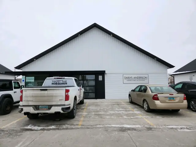 A single-story office building with a front parking lot, a commercial building inspected by Nordic Inspections in West Fargo, ND.